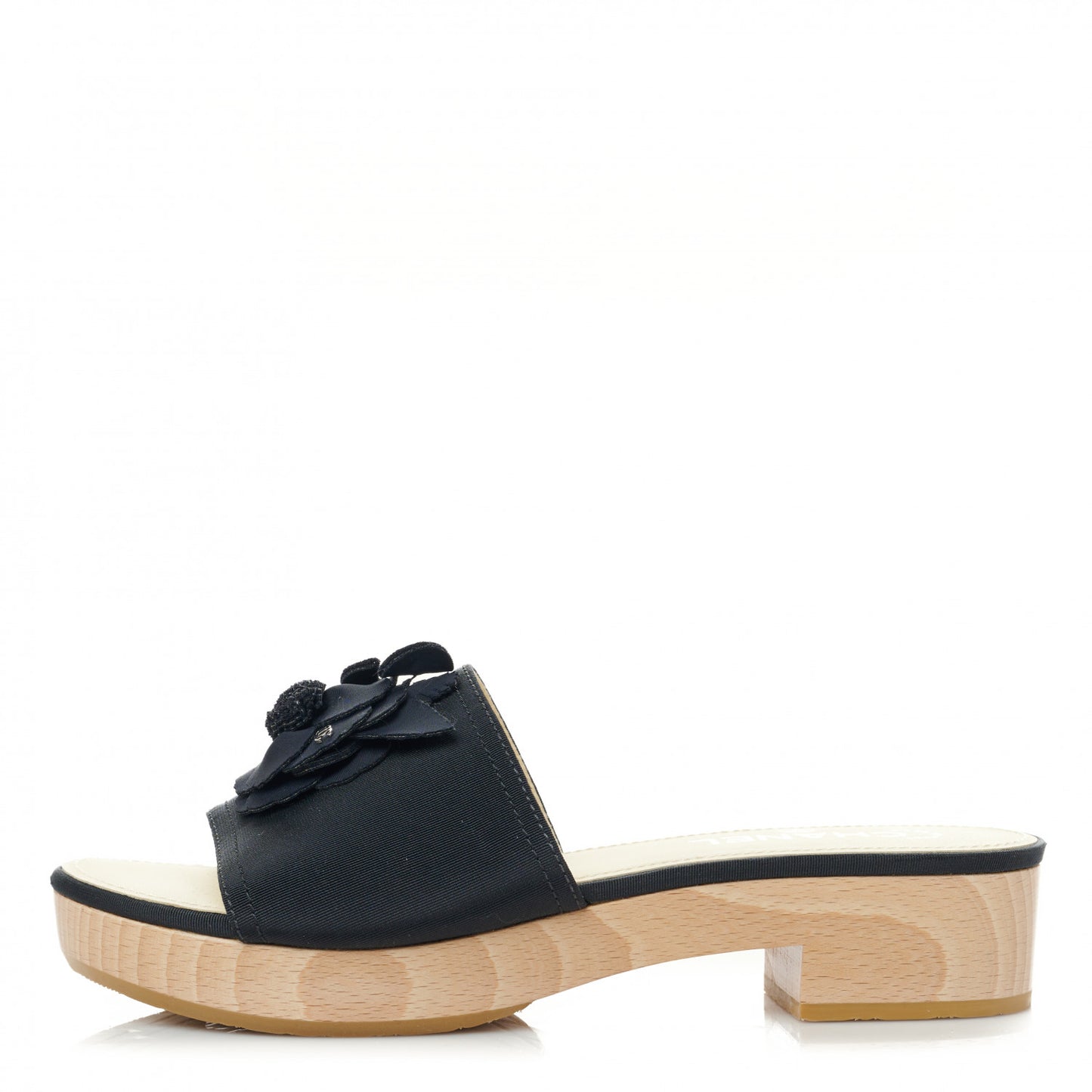 Grosgrain Camellia CC Sandal Mules 39 Black