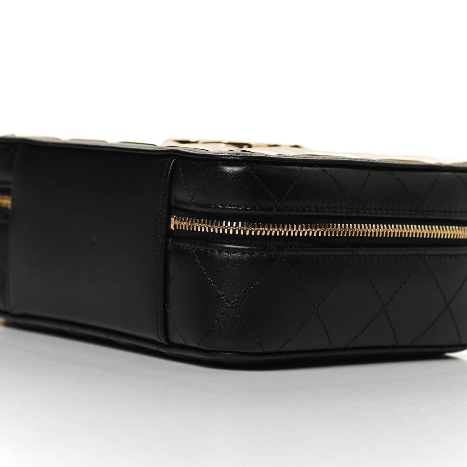 Chanel Lambskin Metal Quilted Golden Plate Vanity Case Black Golden Plate Vanity Case Black Gold 11 of 12