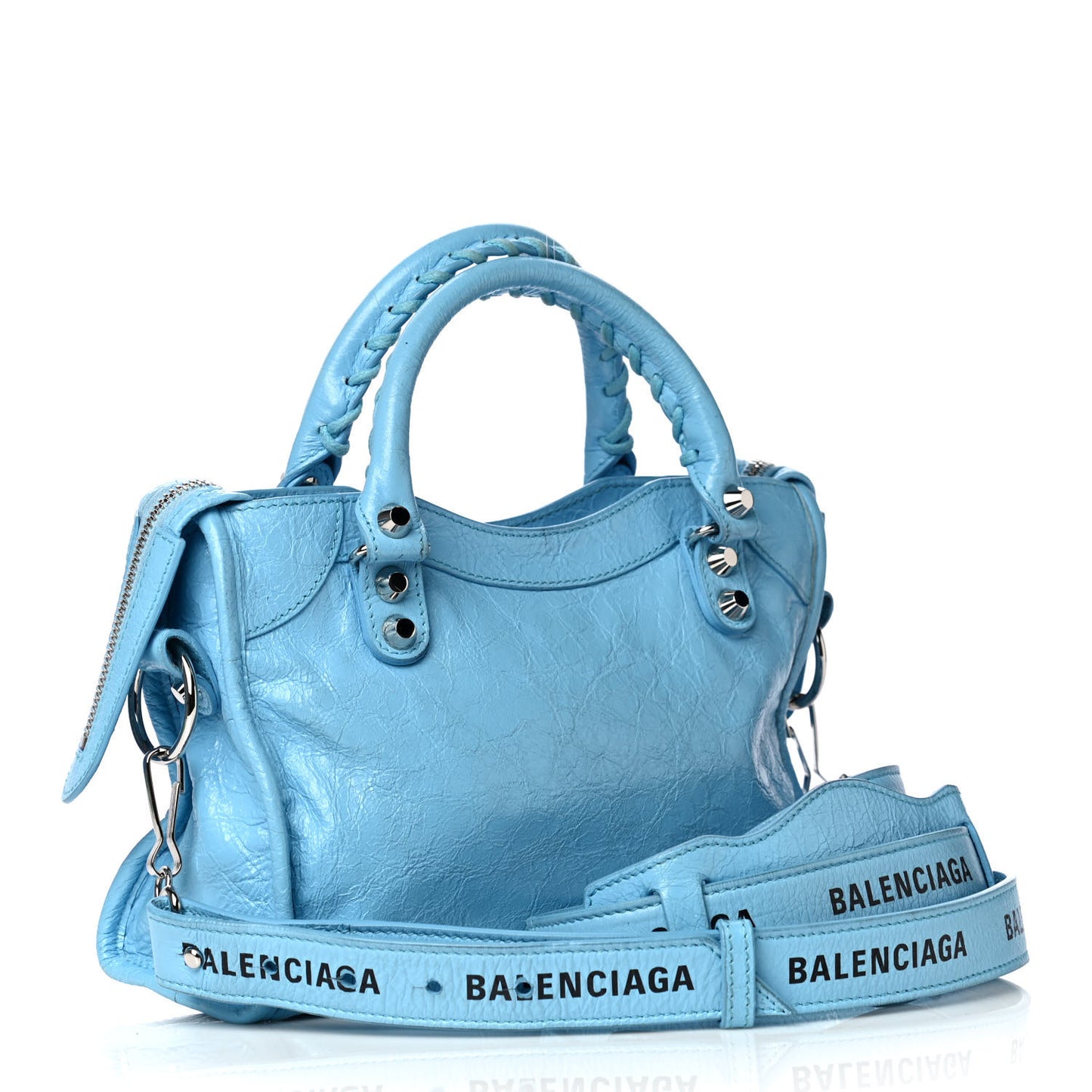 Agneau Classic Silver Hardware Mini City Logo Strap Baby Blue Black