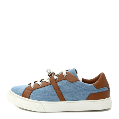 Hermes Denim Calfskin Day Sneakers 40 Blue Clair Gold 1 of 8