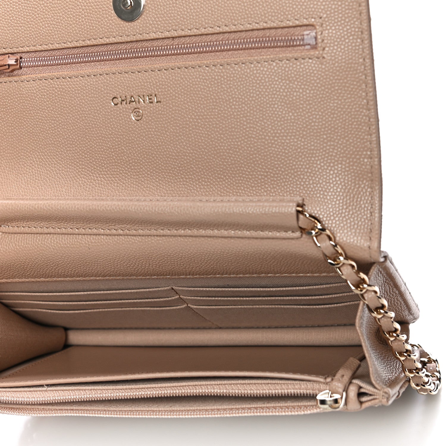 Chanel Caviar Quilted Crystal CC Wallet On Chain WOC Beige 5 of 12