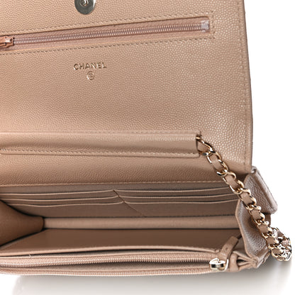 Chanel Caviar Quilted Crystal CC Wallet On Chain WOC Beige 5 of 12