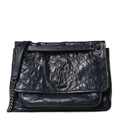 Saint Laurent Crinkled Calfskin Matelasse Monogram Medium Niki Chain Satchel Dark Blue 1 of 15