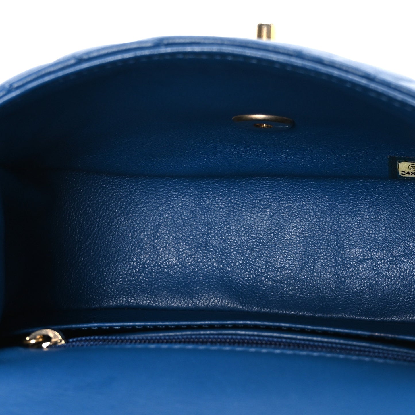 Lambskin Reverse Chevron Quilted Mini Round Top Handle Flap Blue