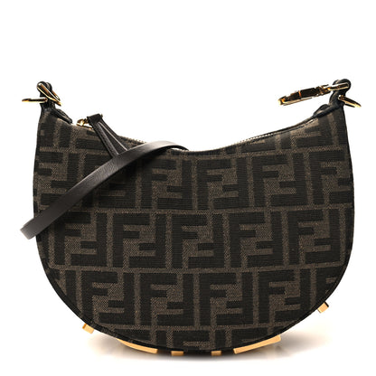 Fendi Fabric Jacquard Vitello Grace FF 1974 Mini Fendigraphy Hobo Bag Tobacco Moro Ebano 1 of 11