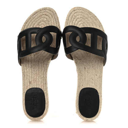 Hermes Nappa Famosa Espadrille Sandals 37 Black 2 of 11