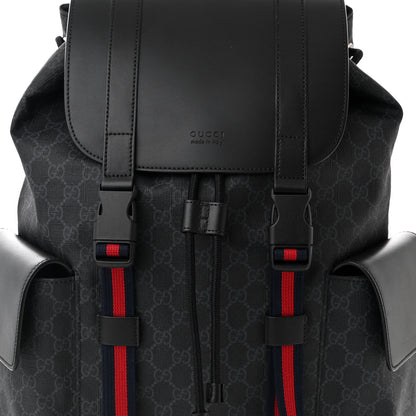 Gucci Soft GG Supreme Monogram Calfskin Web Double Buckle Backpack Black 8 of 11