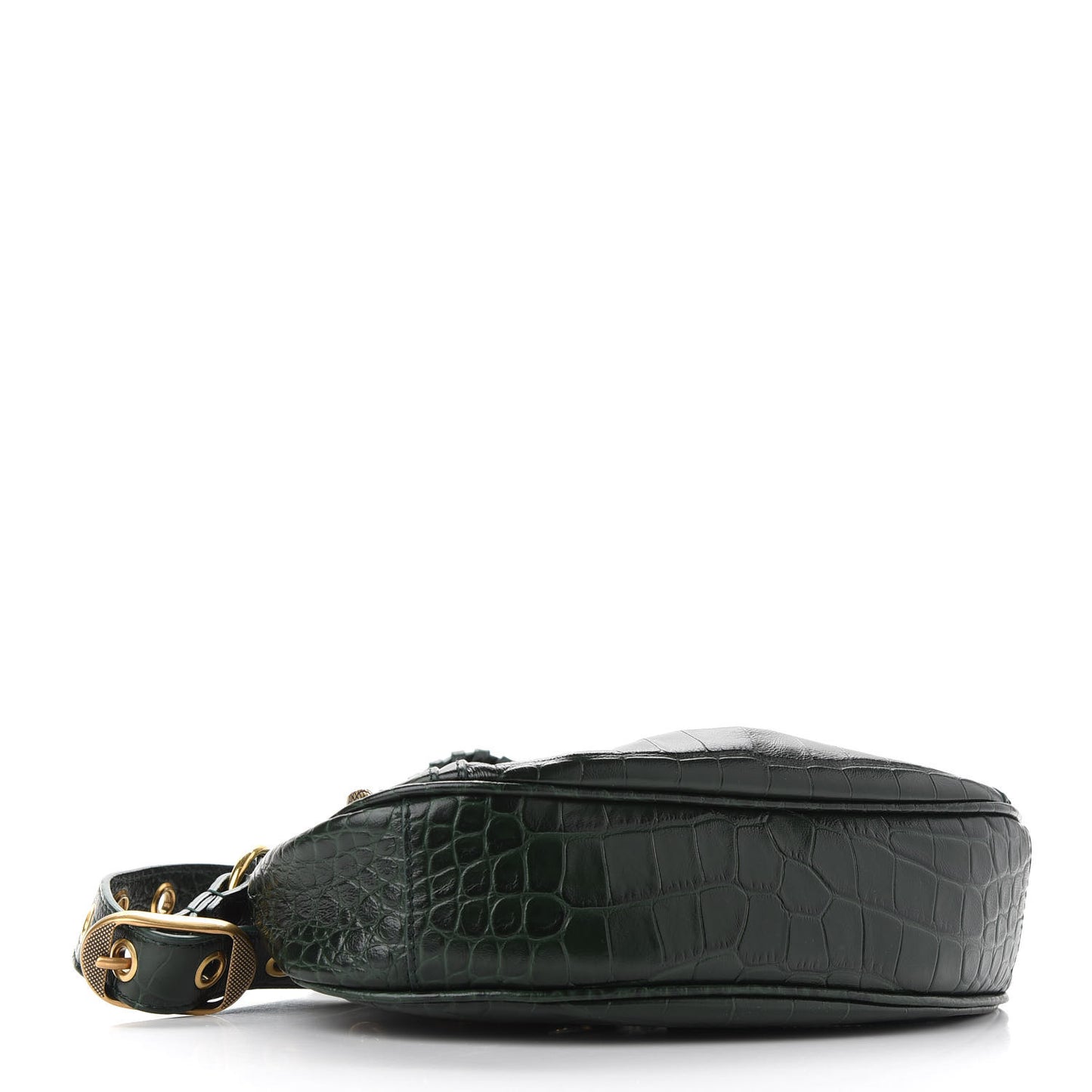 Extra Supple Calfskin Crocodile Embossed Le Cagole Shoulder Bag XS Forest Green