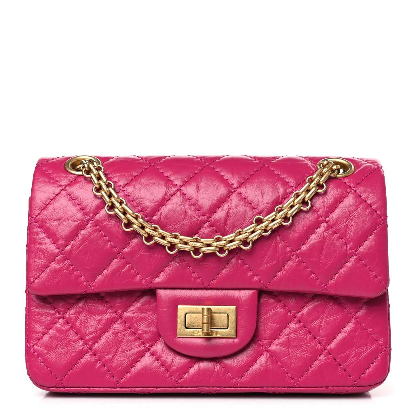 Aged Calfskin Quilted 2.55 Reissue Mini Flap Fuchsia