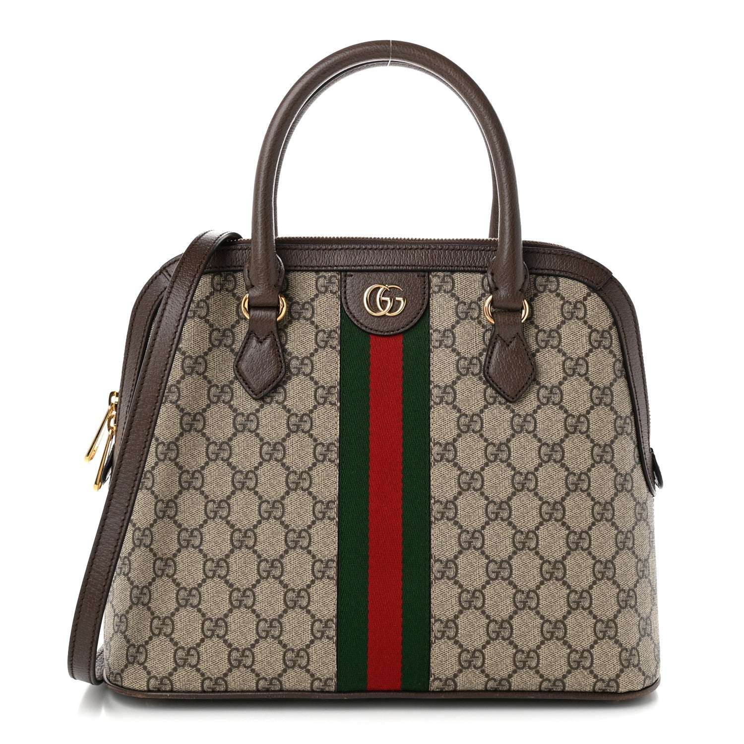 Gucci GG Supreme Monogram Web Medium Top Handle Ophidia Dome Shoulder Bag Brown 1 of 11