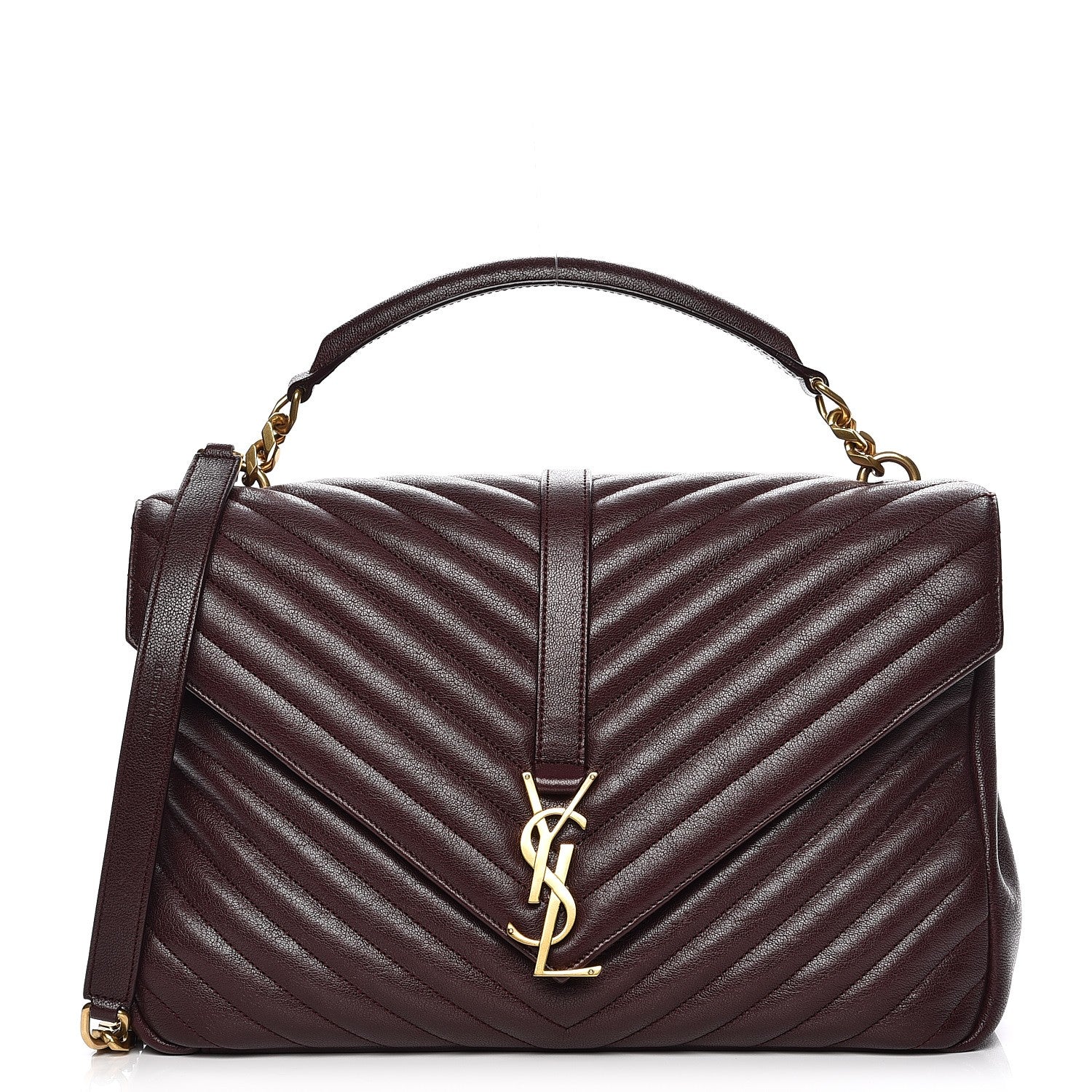 Saint Laurent Sheepskin Matelasse Chevron Monogram Large College Satchel Amaranto 1 of 10