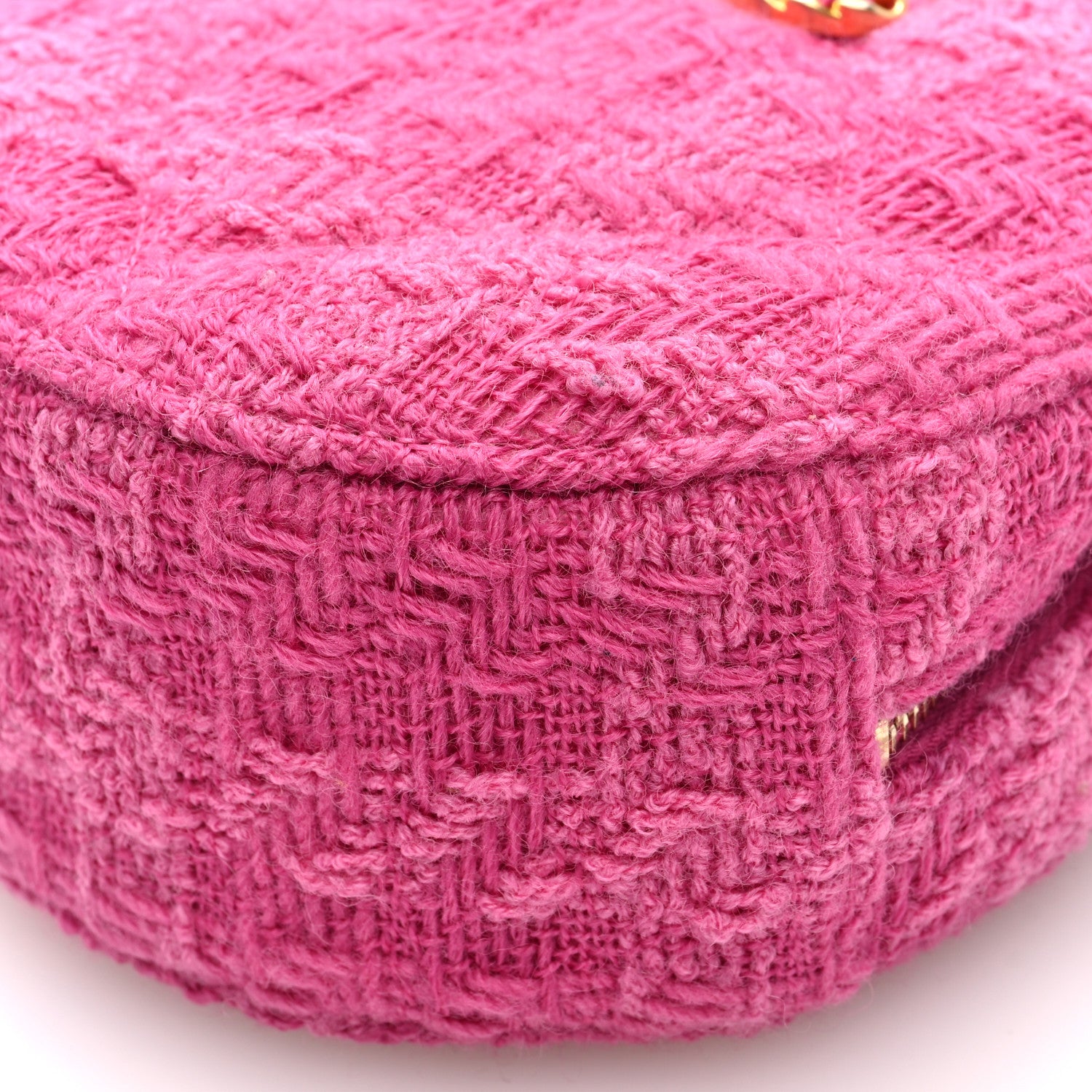 Chanel Wool Tweed Lambskin Quilted Chanel 19 Round Clutch With Chain and Coin Purse Fuchsia 10 of 10