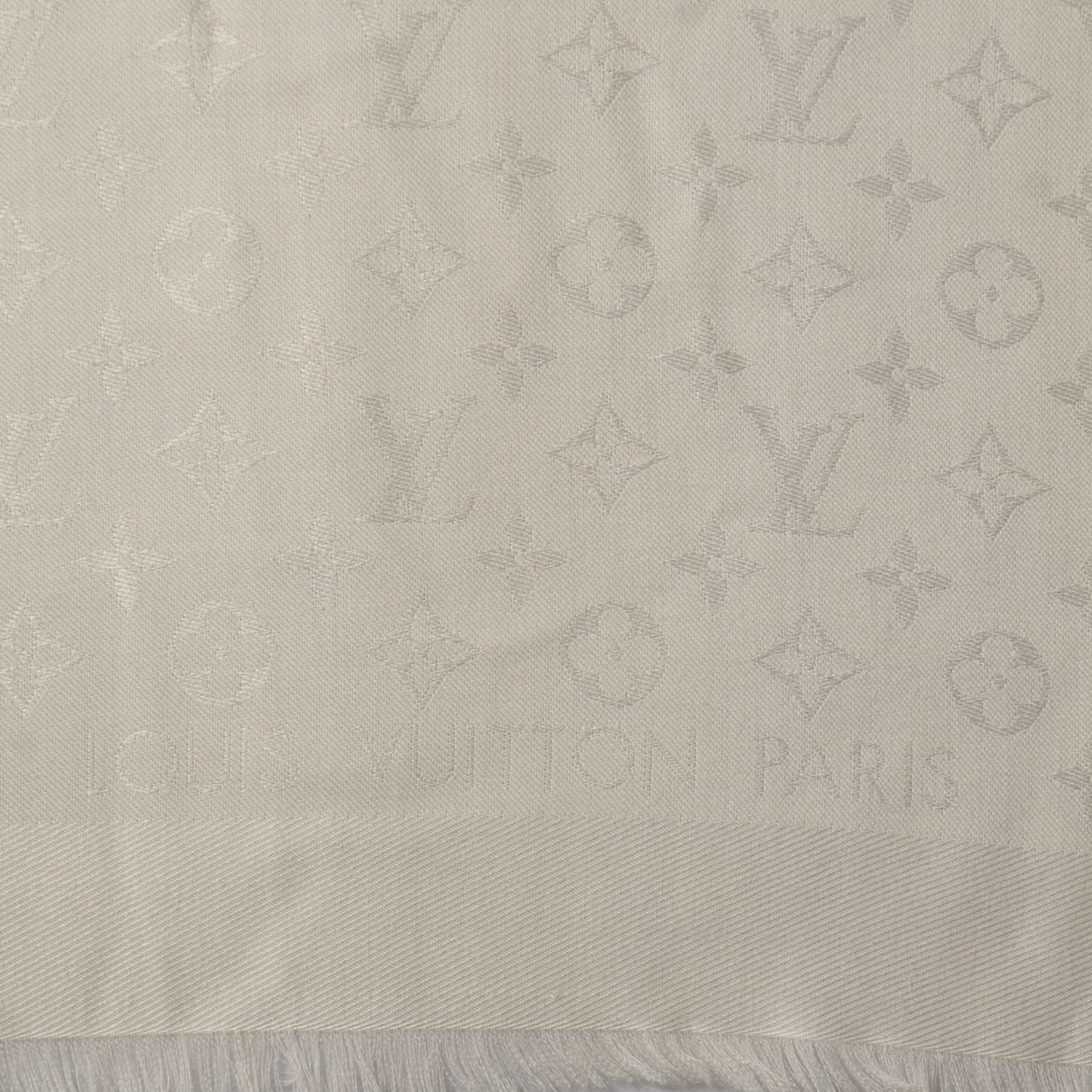 Wool Silk Monogram Shawl White