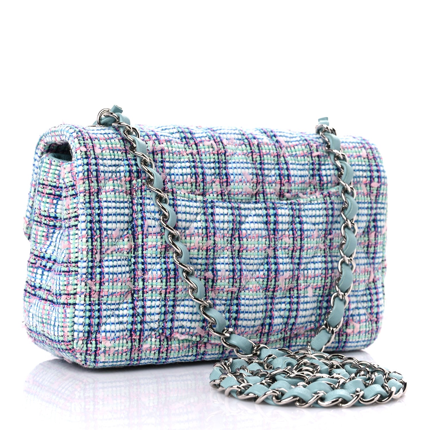 Chanel Tweed Quilted Mini Rectangular Flap Blue 3 of 9
