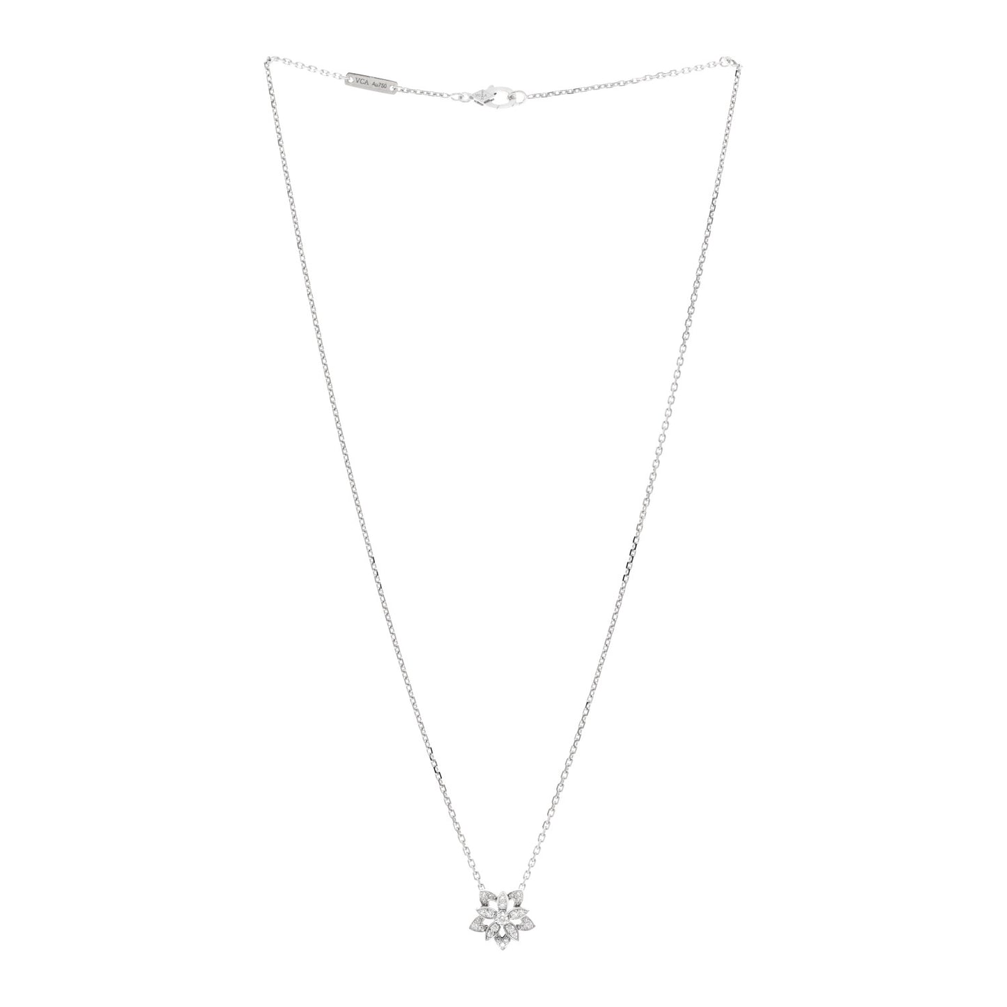 18K White Gold Diamond Mini Lotus Pendant Necklace