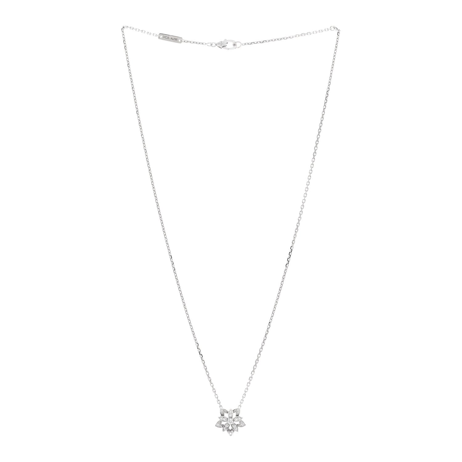 Van Cleef & Arpels 18K White Gold Diamond Mini Lotus Pendant Necklace 3 of 6