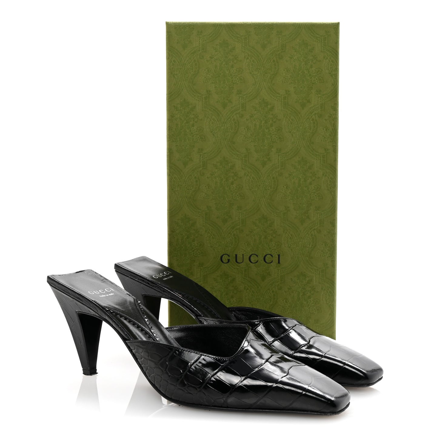 Calfskin Crocodile Embossed Mallory Mules 39 Black