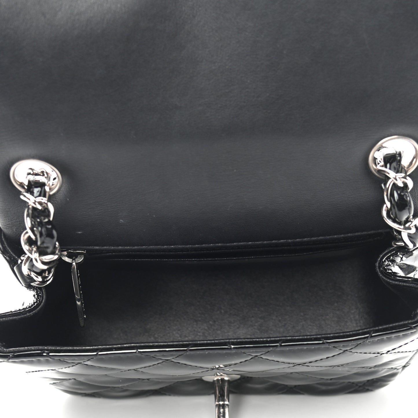 Patent Calfskin Quilted Mini Square Flap Black