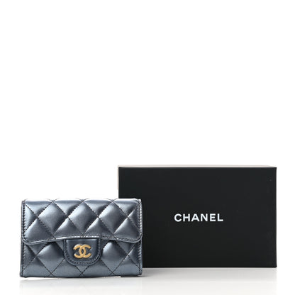 Chanel Metallic Lambskin Quilted Flap Card Holder Blue 9 of 9