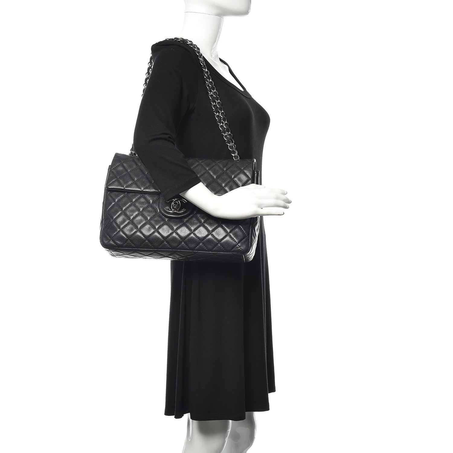 Chanel Washed Caviar Quilted Maxi Single Flap Black 2 of 10