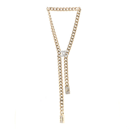 Chanel Chain Link Crystal CC Dog Tag Charm Necklace Gold 3 of 8