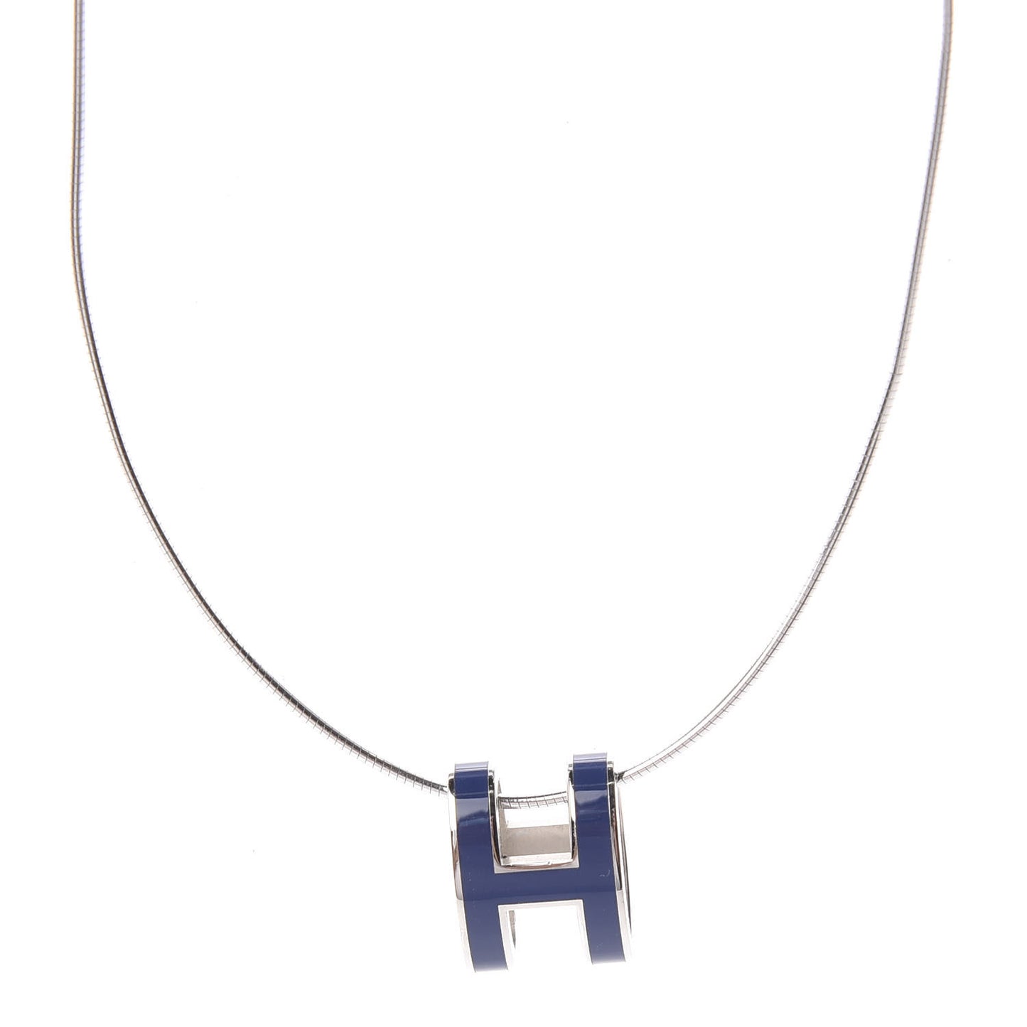 Lacquered Palladium Pop H Pendant Necklace Navy Bleu