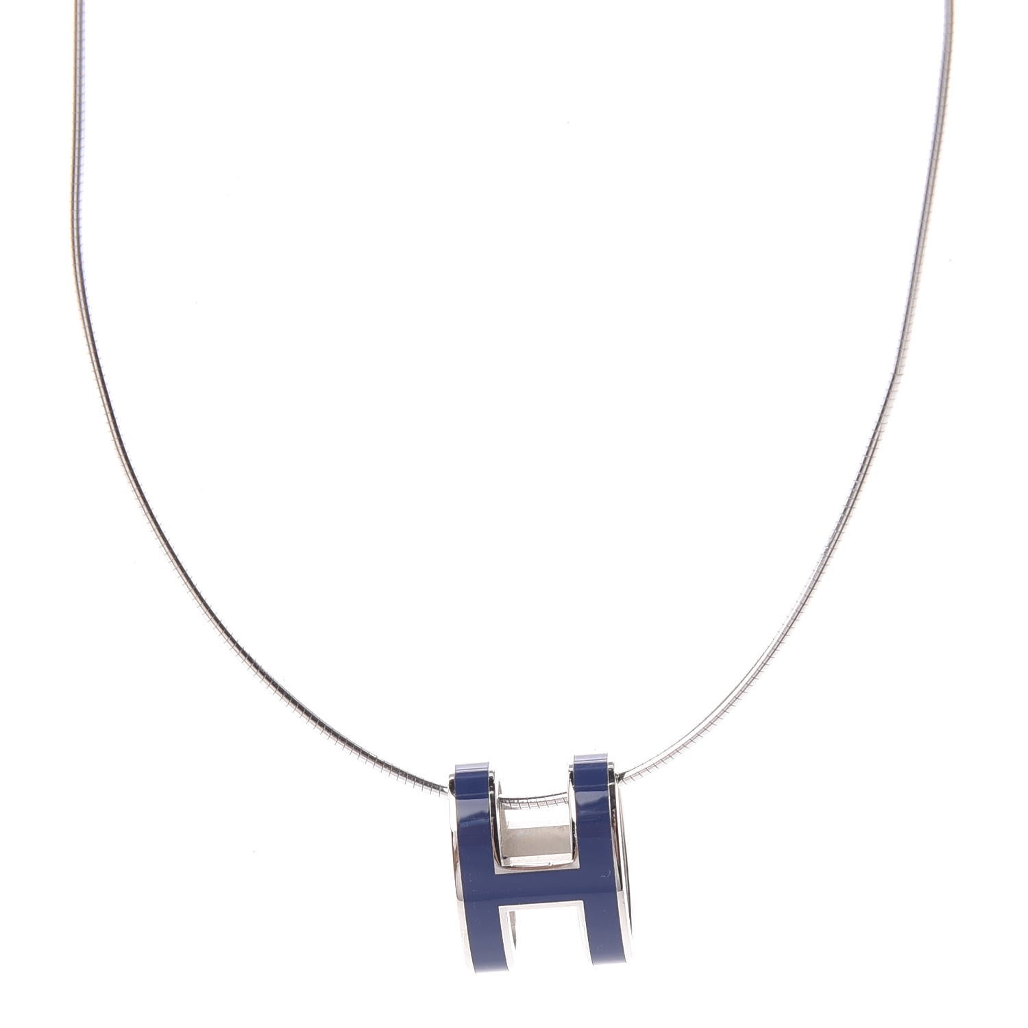Hermes Lacquered Palladium Pop H Pendant Necklace Navy Bleu 1 of 5