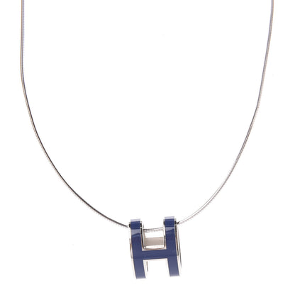 Hermes Lacquered Palladium Pop H Pendant Necklace Navy Bleu 1 of 5