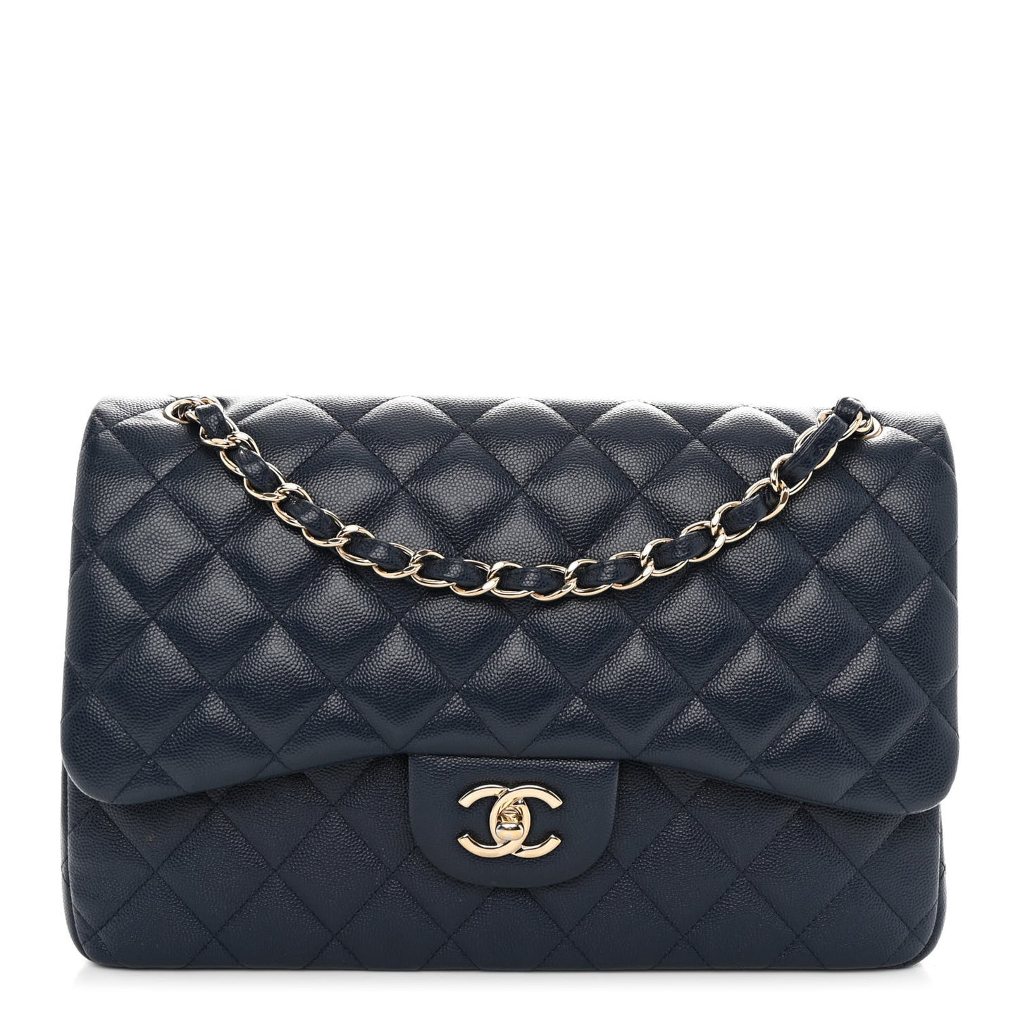 Caviar Quilted Jumbo Double Flap Navy Blue