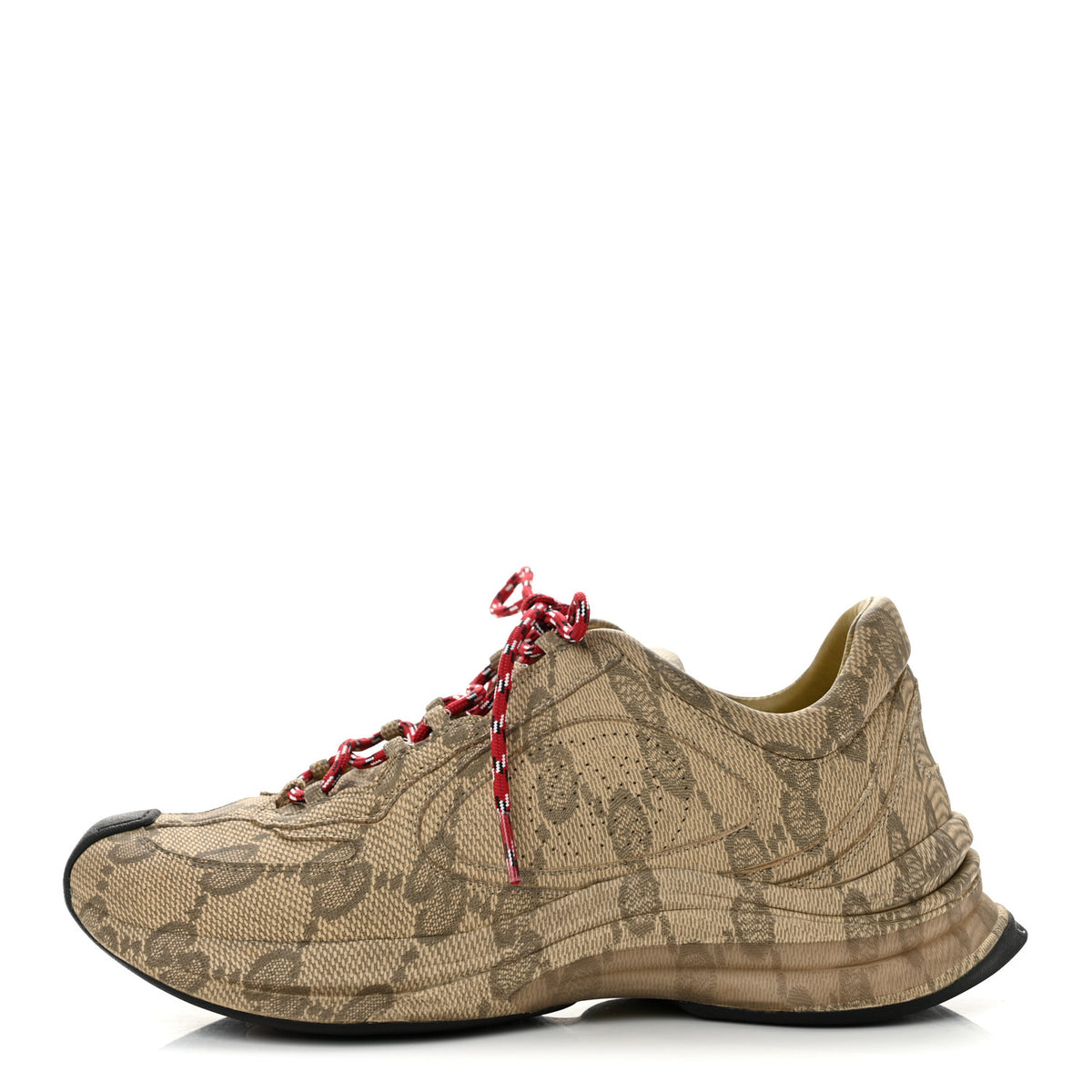 Ultralight Plume Calfskin Monogram Printed Mens Gucci Run Sneakers 6.5 Beige Ebony