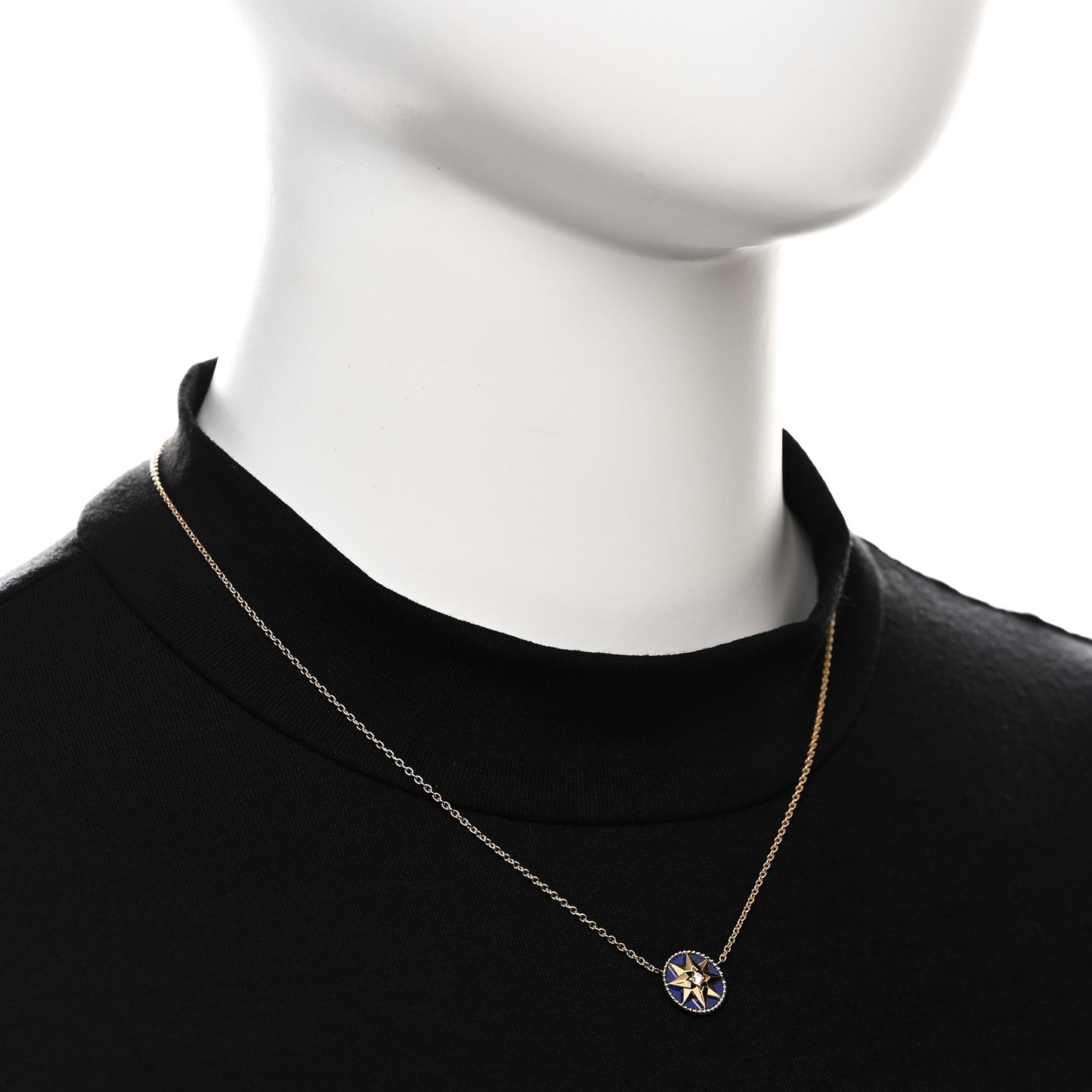 18K Yellow Gold Diamond Lapis Lazuli Rose Des Vents Necklace