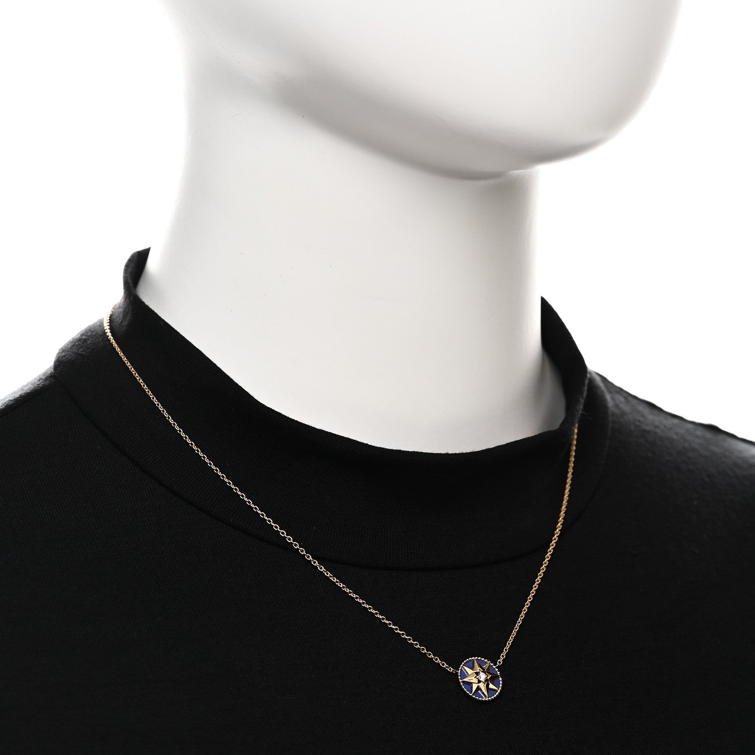 Christian Dior 18K Yellow Gold Diamond Lapis Lazuli Rose Des Vents Necklace 2 of 6