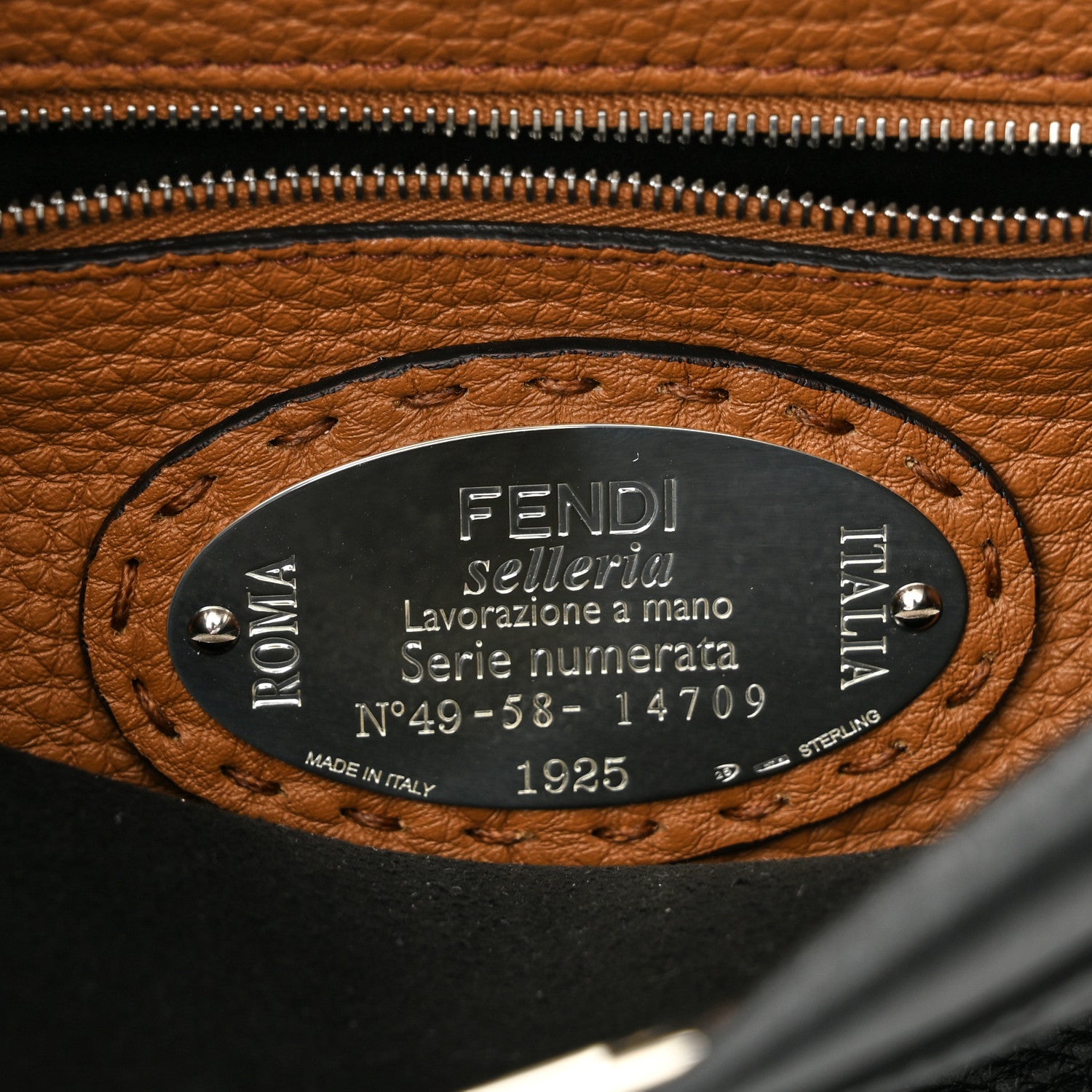 Fendi Cuoio Romano Selleria Bi-Color Mini Peekaboo Iconic Satchel Black Mou 9 of 12