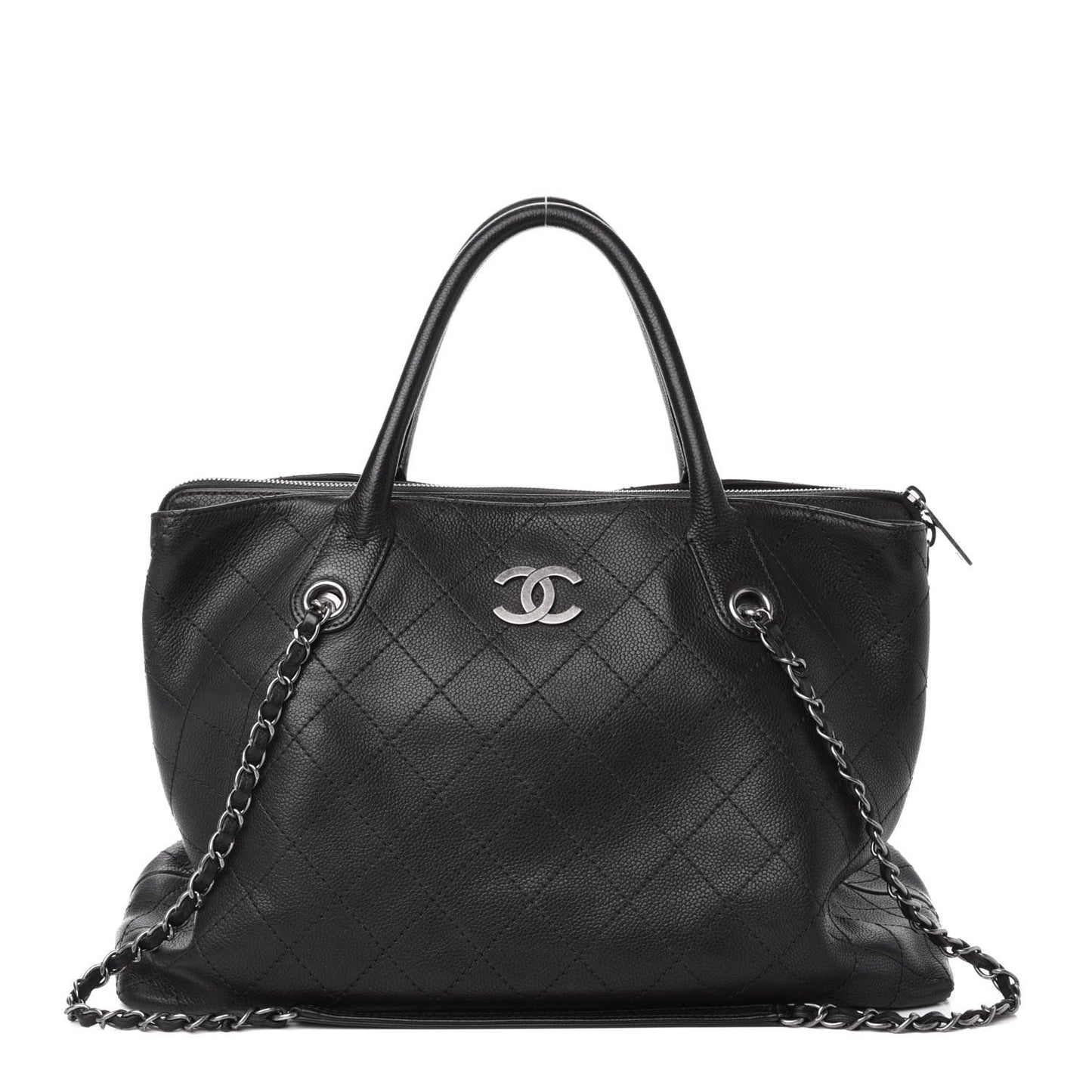 Grained Vegetal Calfskin Urban Shopping Tote Black