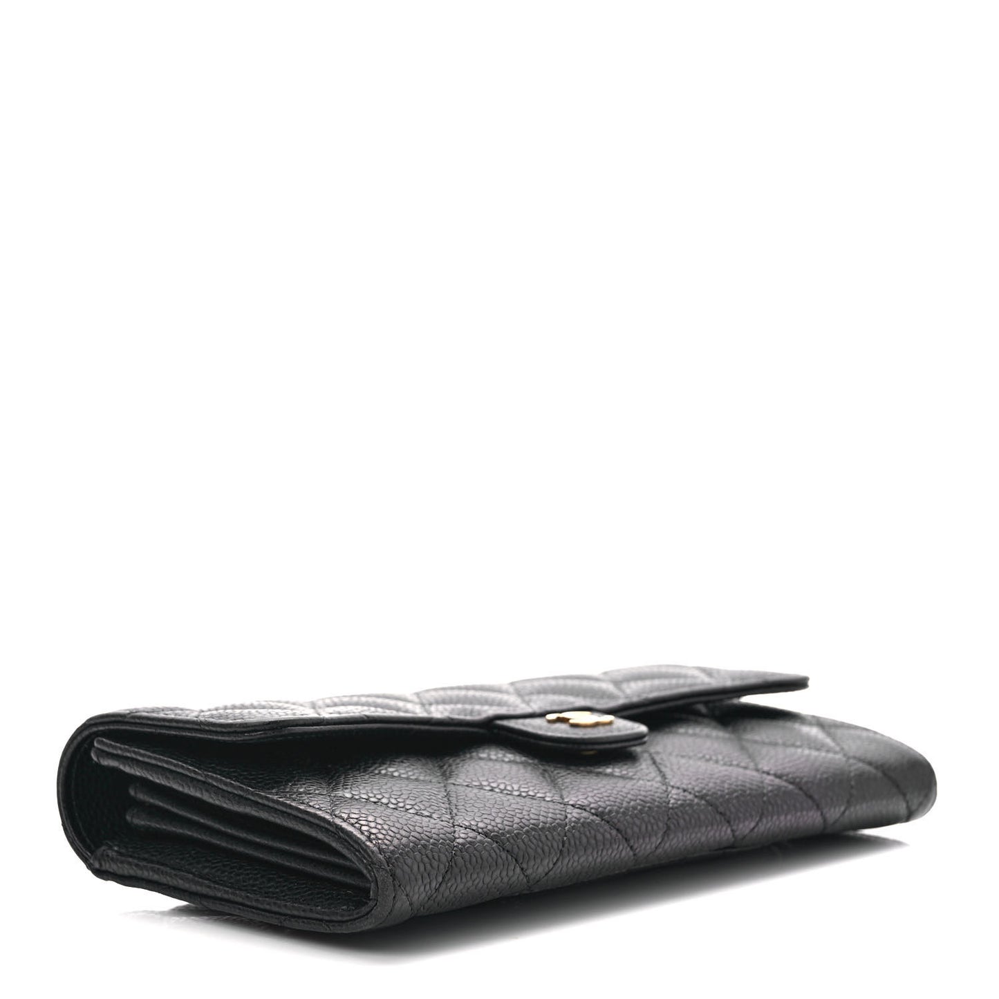 Caviar Quilted Large Gusset Flap Wallet Black