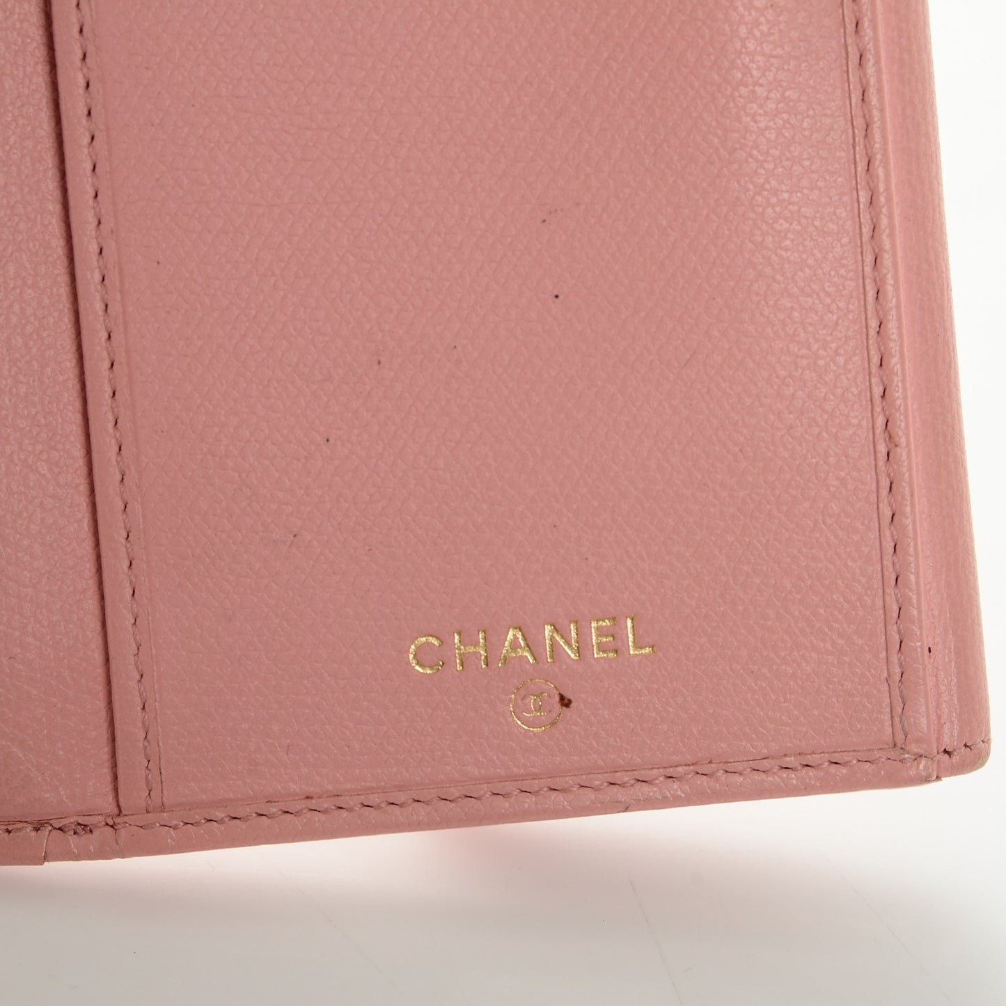 Grained Calfskin CC Button Wallet Pink
