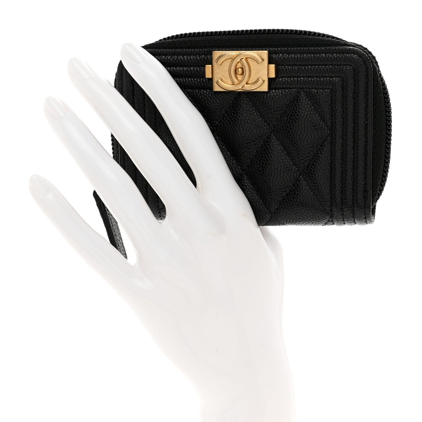 Caviar Quilted Boy Zip Around Coin Purse Wallet Black