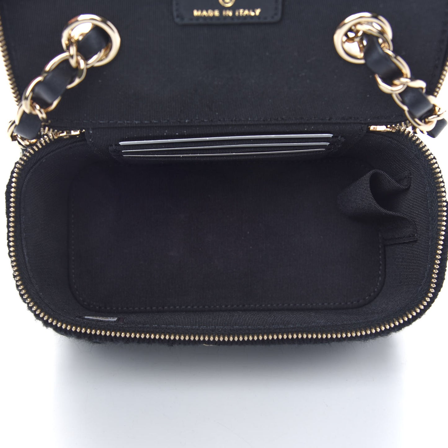 Lambskin Crochet Quilted Small Vanity Case With Chain Black