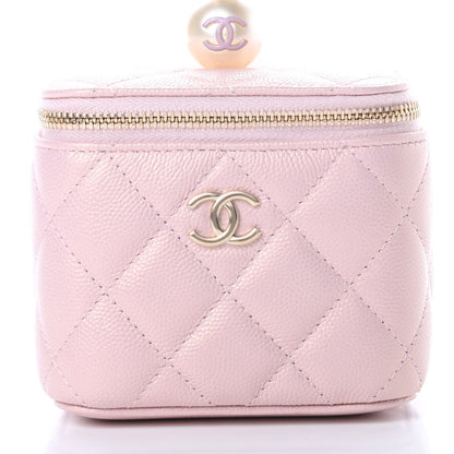 Chanel Iridescent Caviar Quilted Mini Pearl On Top Vanity Case With Chain Light Pink 9 of 11