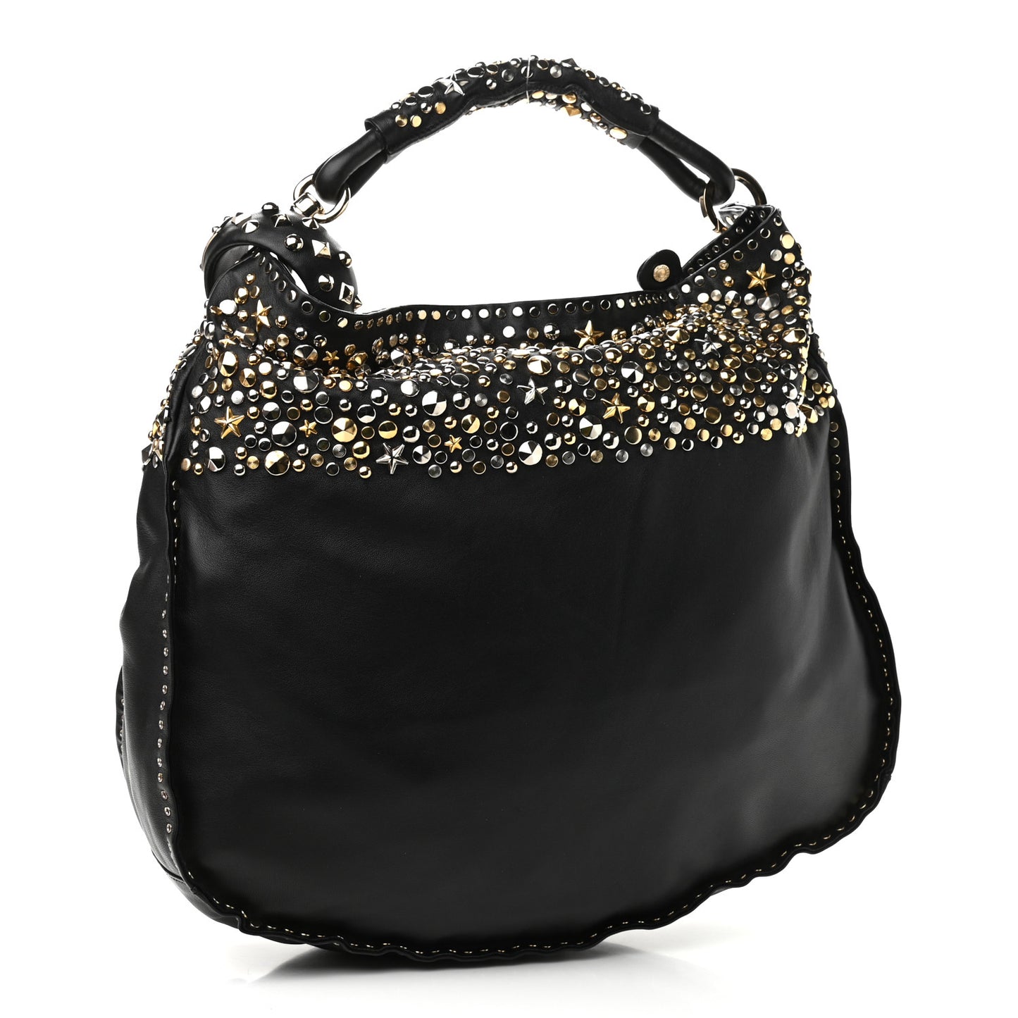 Smooth Calfskin Star Studded Hobo Bag Black