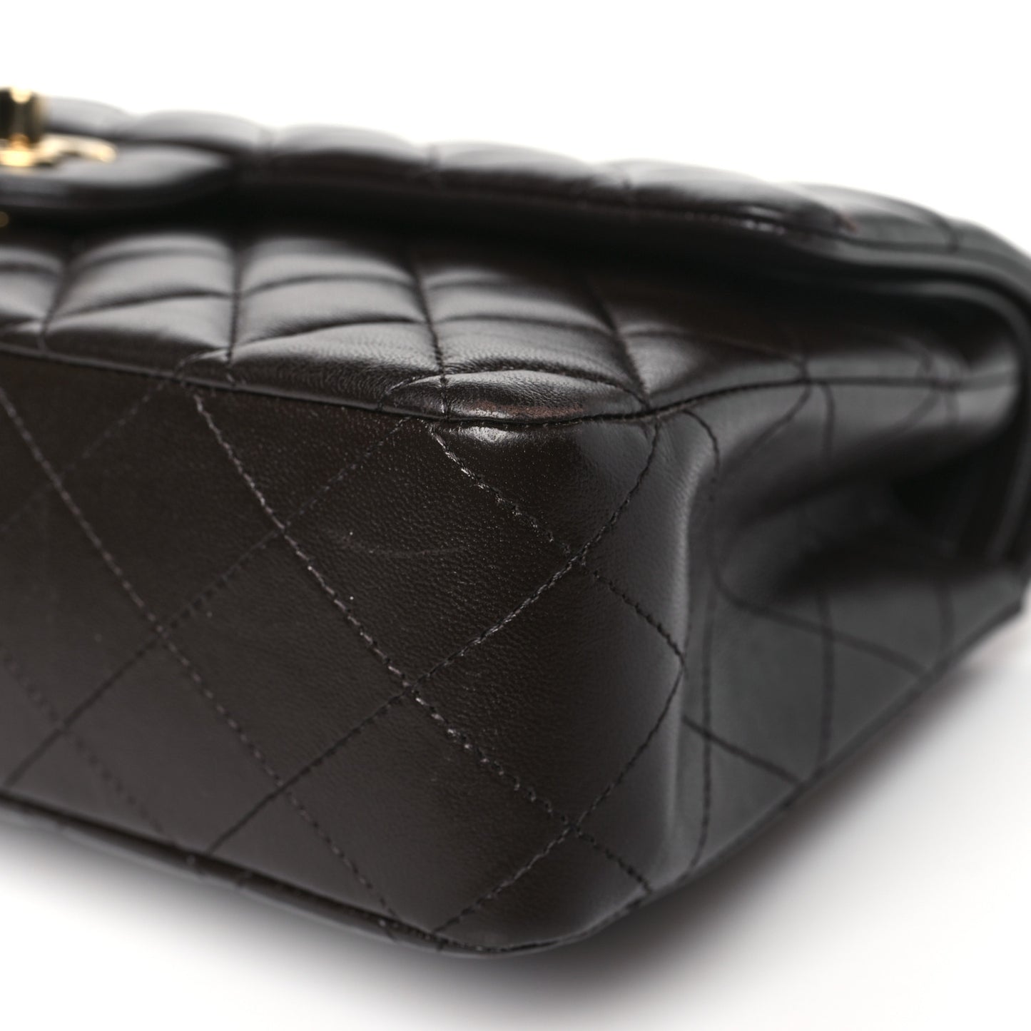 Lambskin Quilted Medium Double Flap Dark Brown