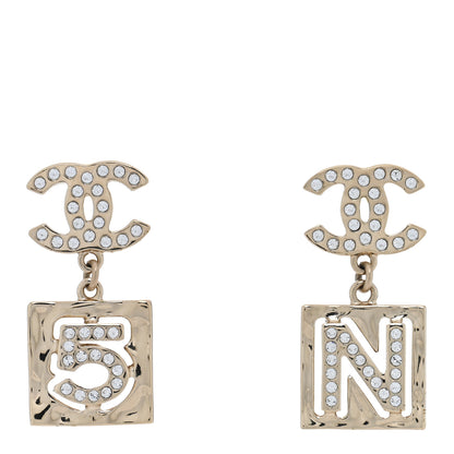 Chanel Crystal CC No 5 Drop Earrings Gold 1 of 5