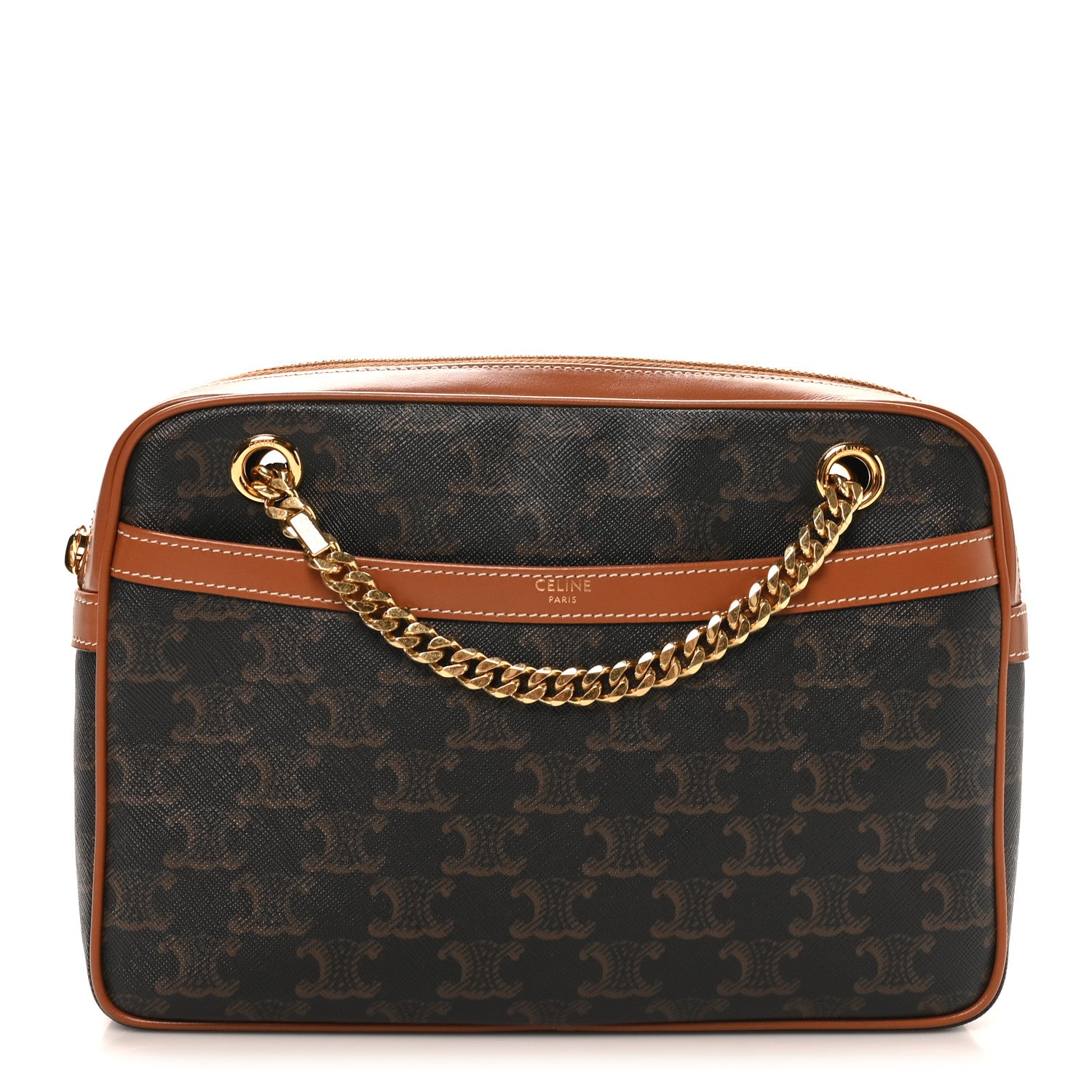 Celine Triomphe Canvas Calfskin Medium Patapans Tan 1 of 8