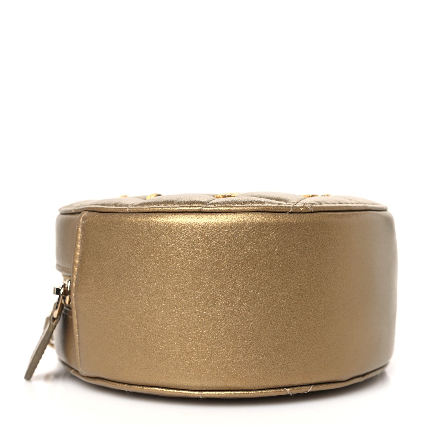 Metallic Lambskin Quilted Egyptian Amulet Round Clutch With Chain Gold