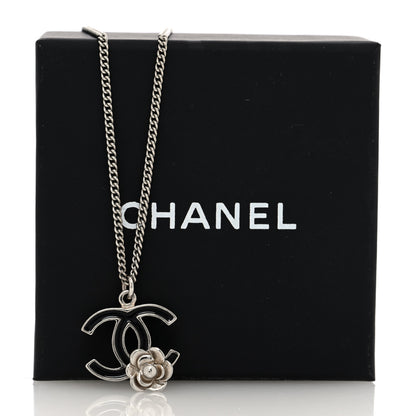 Chanel Enamel CC Camelia Necklace Silver Black 5 of 5