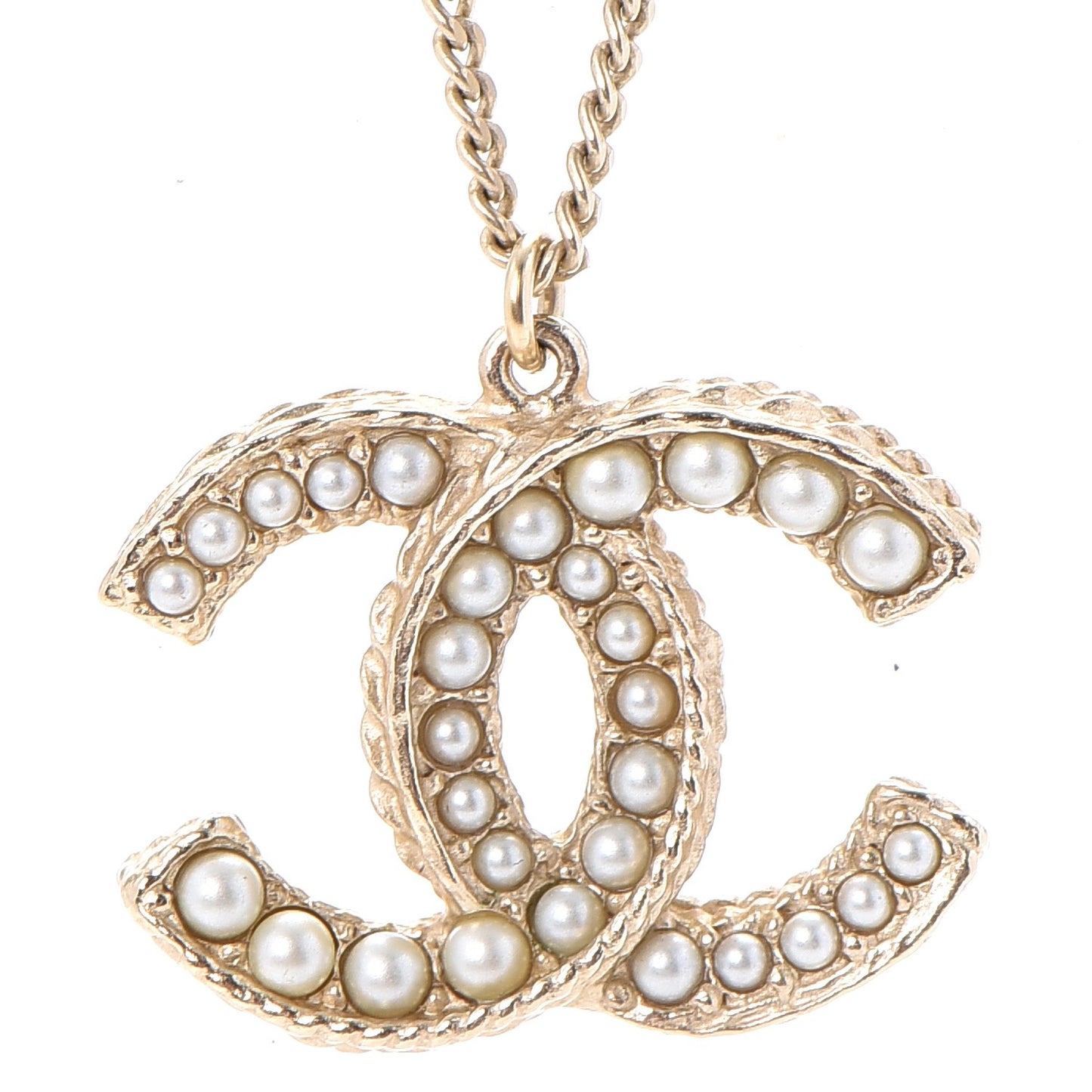 Pearl CC Pendant Necklace Gold
