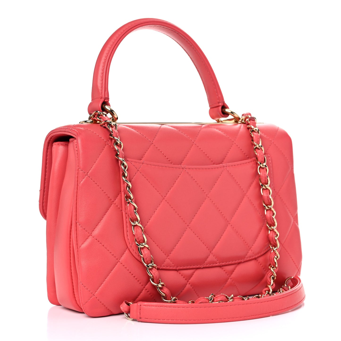 Lambskin Quilted Small Trendy CC Flap Dual Handle Bag Coral
