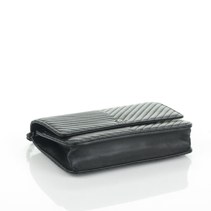 Chanel Calfskin Chevron Wallet On Chain WOC So Black 4 of 8