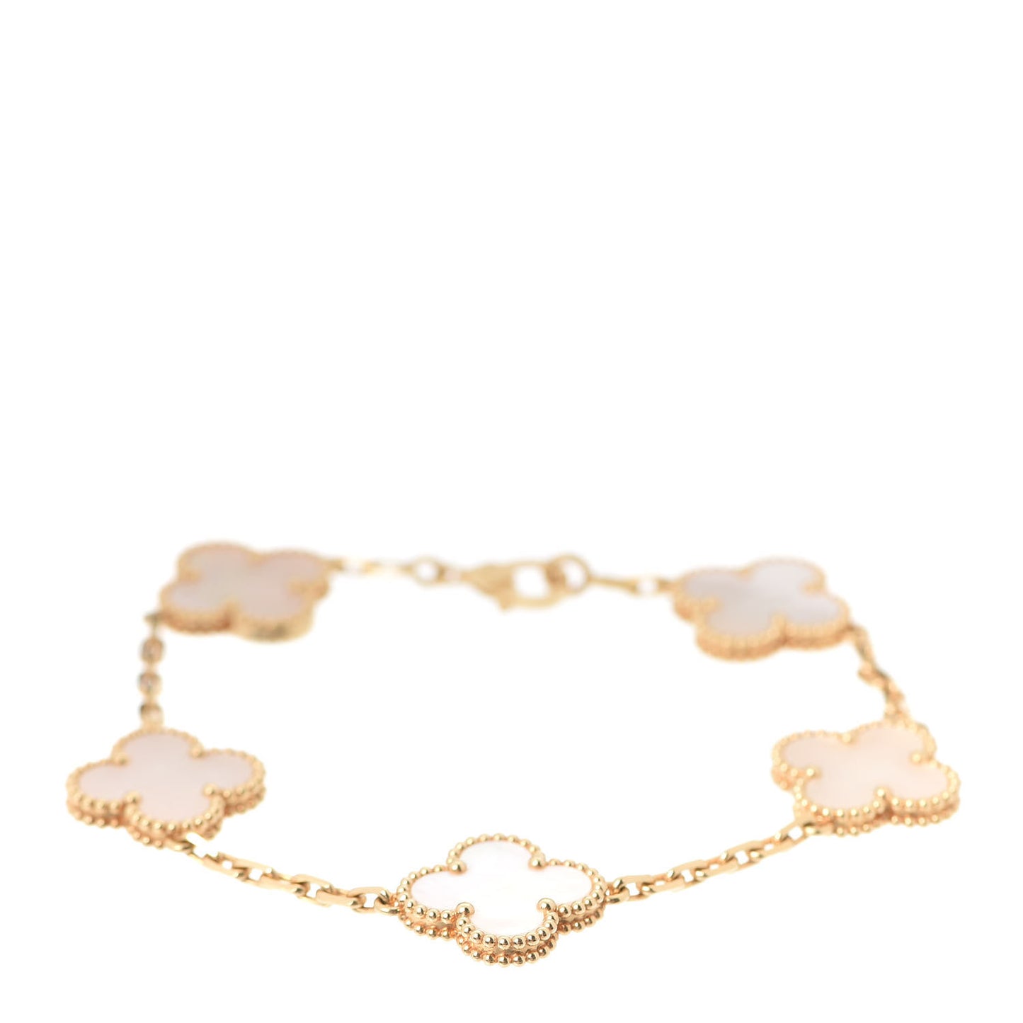 18K Yellow Gold Mother of Pearl 5 Motifs Vintage Alhambra Bracelet