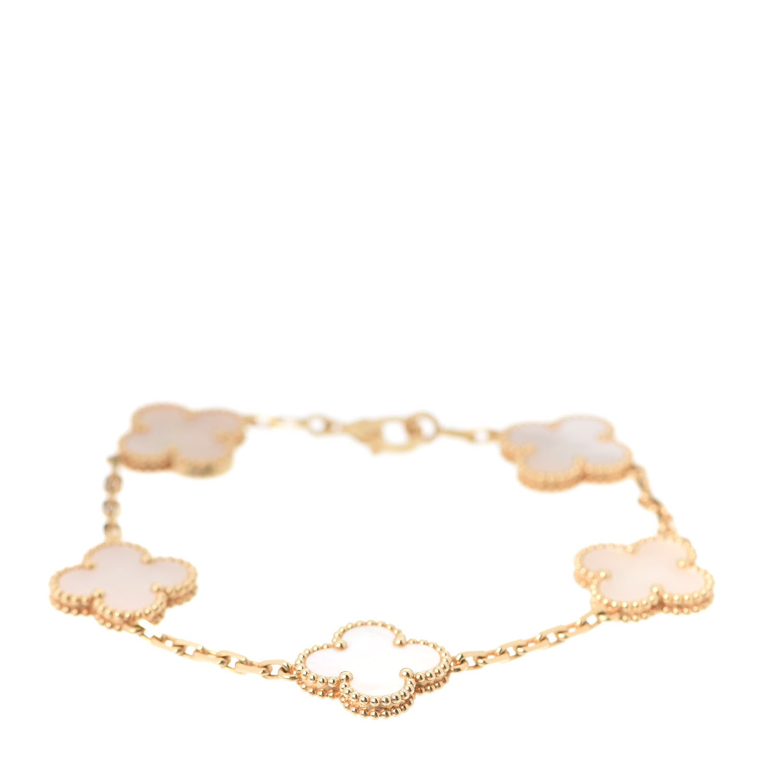 Van Cleef & Arpels 18K Yellow Gold Mother of Pearl 5 Motifs Vintage Alhambra Bracelet 1 of 8